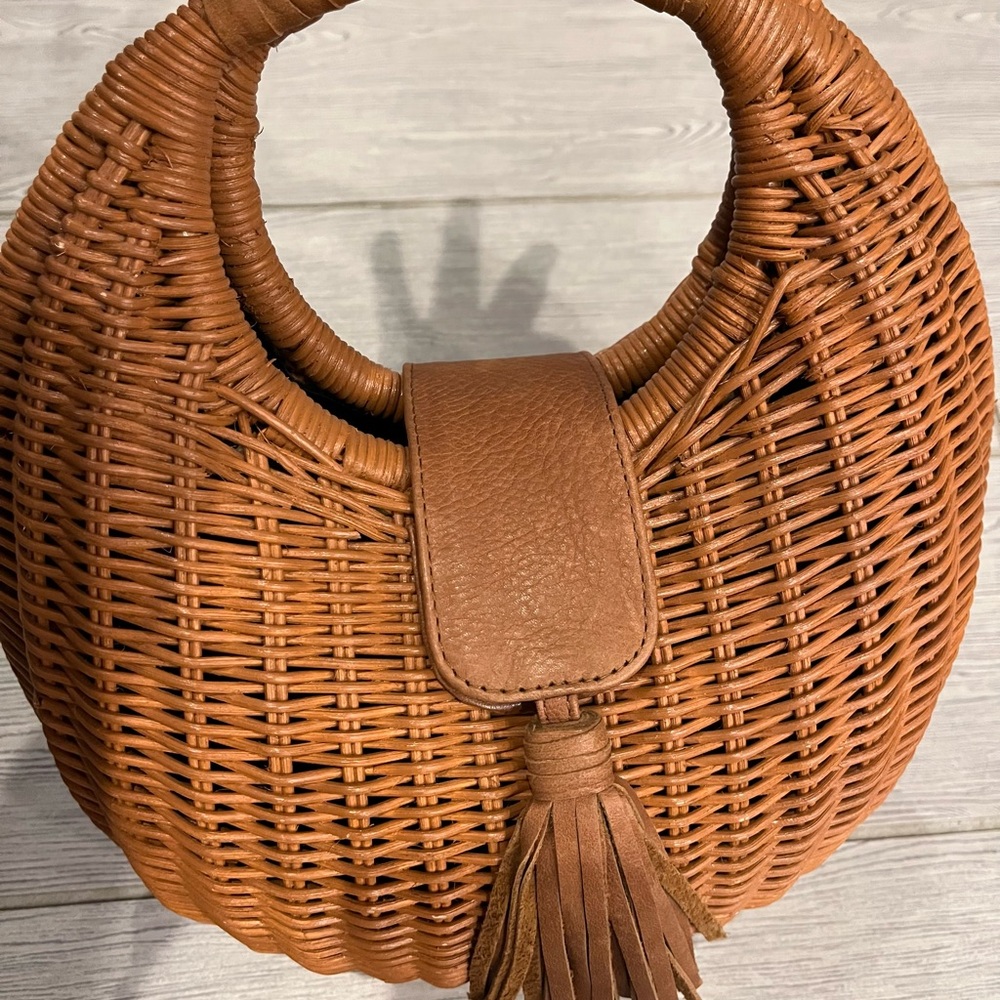 - Cleobella Brown Woven Handbag with Tassel